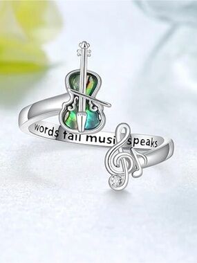 Silver Green Clover Open Ring